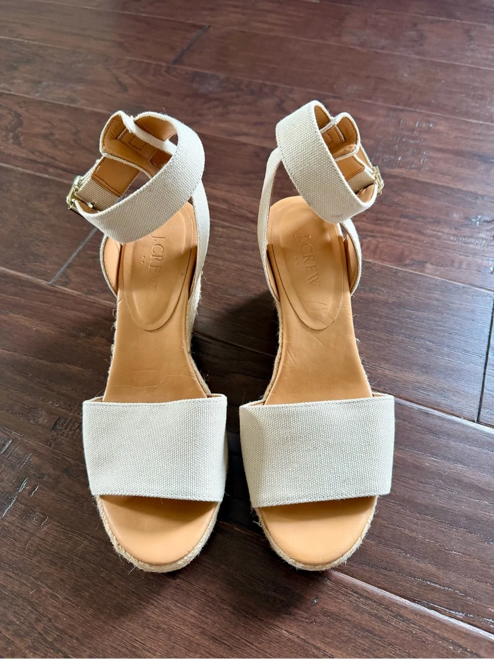 J. Crew Cream Canvas Ankle-Strap Espadrille Wedges